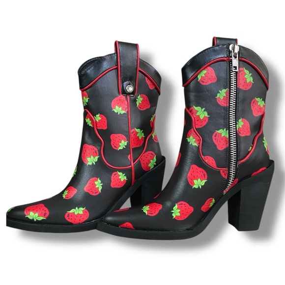 DollsKill | NWOB Strawberry Shortcake Y2K Goth Grunge Western Cowgirl Boots - Picture 2 of 8